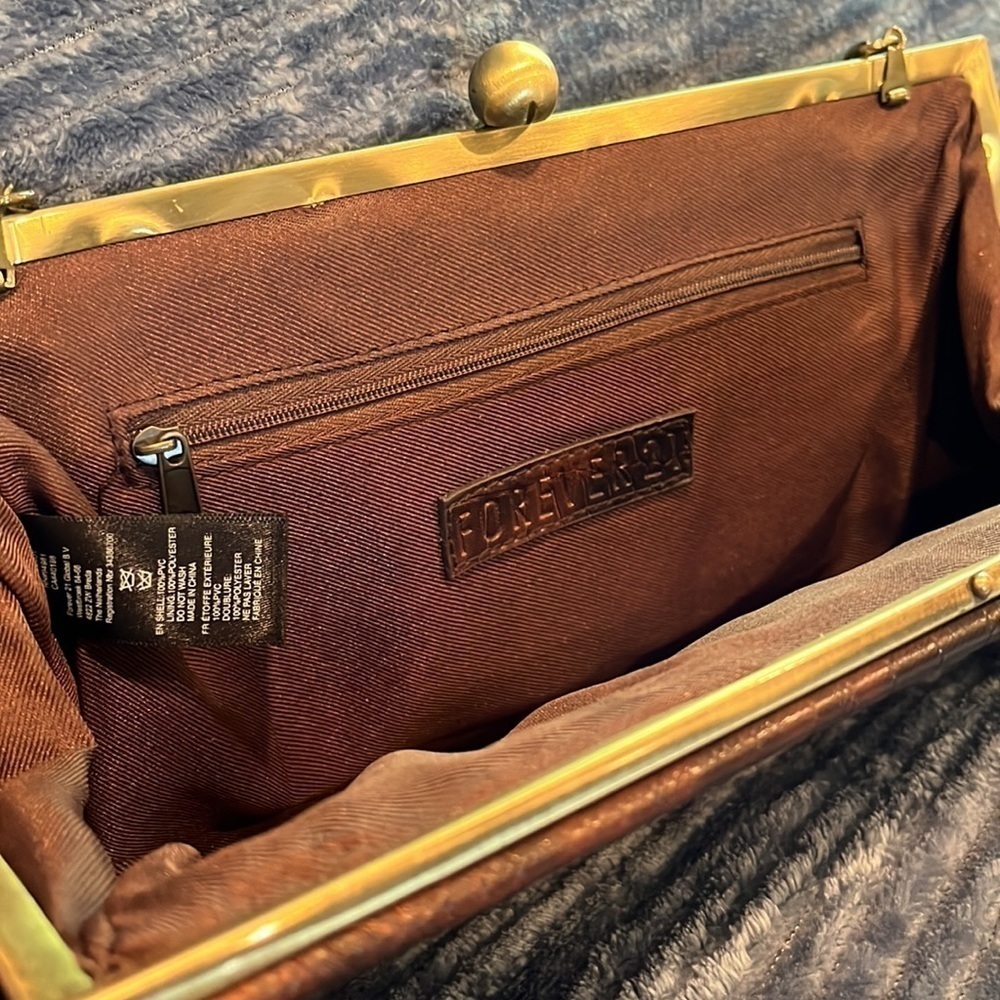 Forever 21 Brown Vegan Leather Clutch with chain. Excellent used condition. - Picture 2 of 7